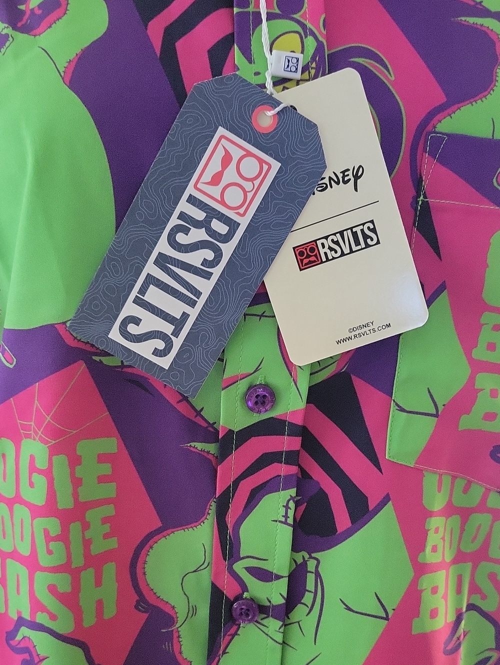 Oogie Boogie Bash - Disney Men’s Button-Down, Green, Purple & Pink highlights - Picture 2 of 8